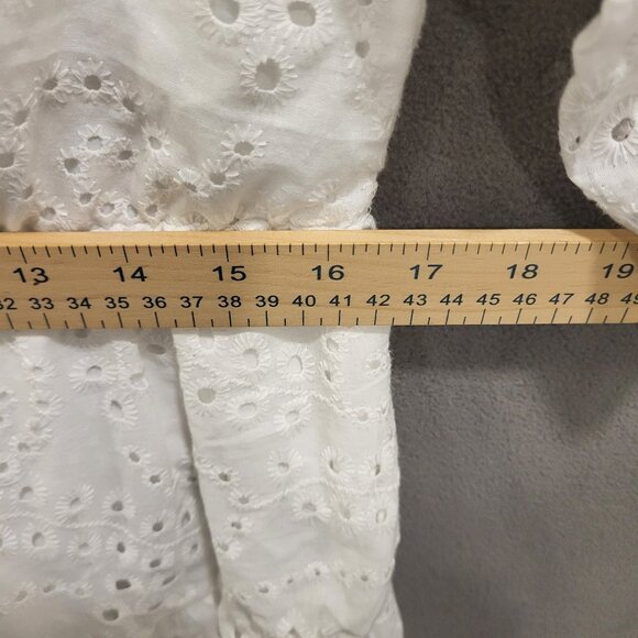 Eyelet Lace Midi Dress Women Medium White Tiered Ruffle Hem Simple Beachy Boho - Picture 5 of 6